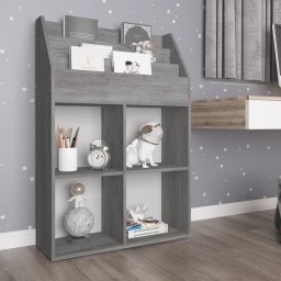 Gossi raft de reviste pentru copii, gri, 71x30x114 cm, lemn prelucrat