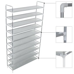 Gossi raft incaltaminte 10 etajere, metal si textil netesut, argintiu