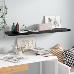 Gossi raft perete suspendat, negru extralucios, 120x23,5x3,8 cm, mdf