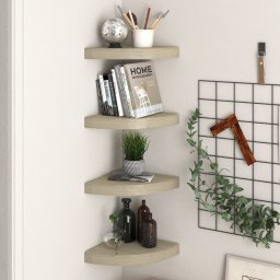 Gossi rafturi coltar de perete, 4 buc., stejar, 25 x 25 x 3,8 cm, mdf