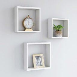 Gossi rafturi cub de perete, 3 buc., alb, mdf