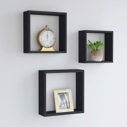 Gossi rafturi cub de perete, 3 buc., negru, mdf
