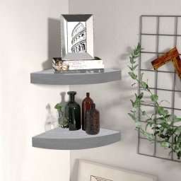 Gossi rafturi de colt de perete, 2 buc., gri beton, 25x25x3,8 cm, mdf
