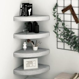 Gossi rafturi de colt de perete, 4 buc., gri beton, 25x25x3,8 cm, mdf