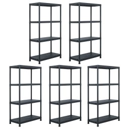 Gossi rafturi de depozitare, 5 buc. negru, 60 x 30 x 138 cm plastic