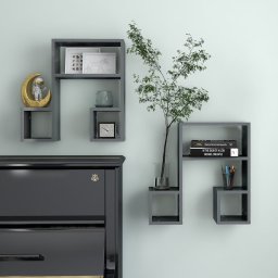 Gossi rafturi de perete 2 buc. gri lucios 50x15x50 cm lemn prelucrat