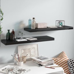 Gossi rafturi de perete 2 buc., negru extralucios, 80x23,5x3,8 cm mdf