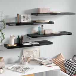 Gossi rafturi de perete 4 buc. negru extralucios, 90x23,5x3,8 cm, mdf