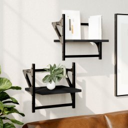 Gossi rafturi de perete cu bare, 2 buc, negru, 30x25x30 cm