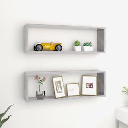 Gossi rafturi de perete cub, 2 buc., gri beton, 80x15x26,5 cm, pal