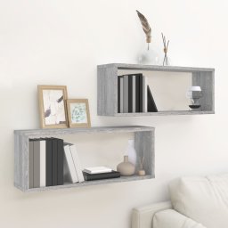 Gossi rafturi de perete cub, 2 buc., gri sonoma, 60x15x23 cm, lemn