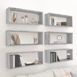 Gossi rafturi de perete cub, 6 buc., gri sonoma, 60x15x23 cm, lemn