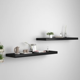 Gossi rafturi de perete suspendate 2 buc., negru, 90x23,5x3,8 cm, mdf