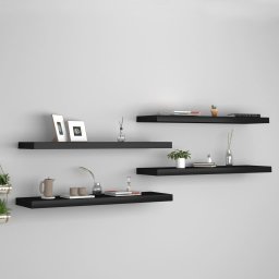 Gossi rafturi de perete suspendate 4 buc., negru, 90x23,5x3,8 cm, mdf