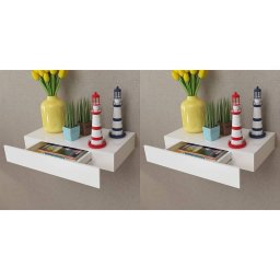 Gossi rafturi de perete suspendate cu sertare, 2 buc., alb, 48 cm