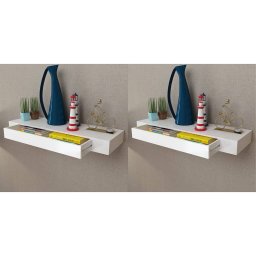 Gossi rafturi de perete suspendate cu sertare, 2 buc., alb, 80 cm