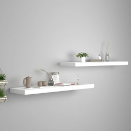 Gossi rafturi de perete suspendate, 2 buc., alb, 90x23,5x3,8 cm, mdf