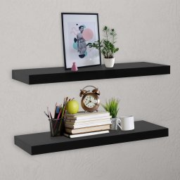 Gossi rafturi de perete suspendate, 2 buc., negru, 100x20x3,8 cm