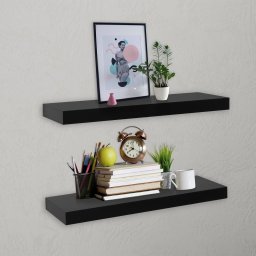 Gossi rafturi de perete suspendate, 2 buc., negru, 40 x 20 x 3,8 cm