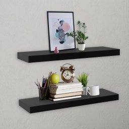 Gossi rafturi de perete suspendate, 2 buc., negru, 60x20x3,8 cm