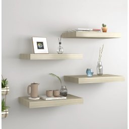 Gossi rafturi de perete suspendate, 4 buc., stejar, 40x23x3,8 cm, mdf