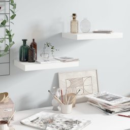 Gossi rafturi de perete, 2 buc., alb extralucios, 40x23x3,8 cm, mdf