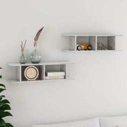 Gossi rafturi de perete, 2 buc., gri beton, 75x18x20 cm, lemn