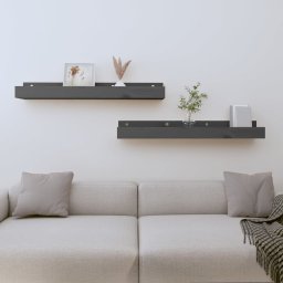 Gossi rafturi de perete, 2 buc., gri, 80x12x9 cm, lemn masiv de pin