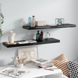 Gossi rafturi de perete, 2 buc., negru extralucios 90x23,5x3,8 cm mdf