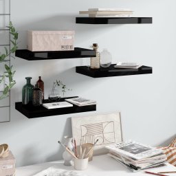 Gossi rafturi de perete, 4 buc., negru extralucios, 40x23x3,8 cm, mdf