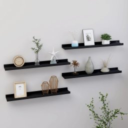 Gossi rafturi de perete, 4 buc., negru, 60x9x3 cm