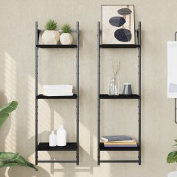 Gossi rafturi perete 3 niveluri/bare 2 buc negru 30x25x100cm