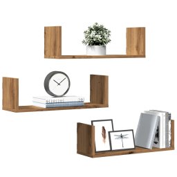Gossi rafturi perete 3buc. stejar artizanal 58x18x18cm lemn prelucrat