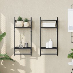 Gossi rafturi perete cu 2 niveluri/bare 2 buc negru 30x25x65 cm
