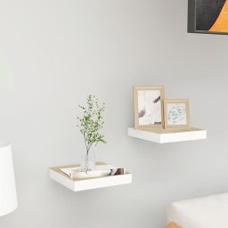 Gossi rafturi perete suspendate 2 buc. alb/stejar 23x23,5x3,8 cm mdf