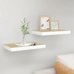 Gossi rafturi perete suspendate 2 buc. alb/stejar 40x23x3,8 cm mdf