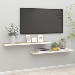 Gossi rafturi perete suspendate 2 buc. stejar/alb 120x23,5x3,8 cm mdf