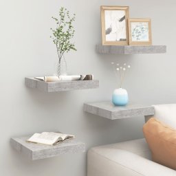 Gossi rafturi perete suspendate 4 buc. gri beton 23x23,5x3,8 cm mdf