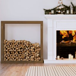 Gossi rastel lemne de foc, maro miere, 100x25x100 cm, lemn masiv pin