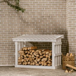 Gossi rastel pentru lemne de foc, alb, 108x64,5x77 cm, lemn masiv pin