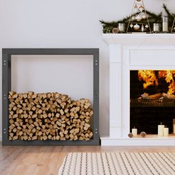 Gossi rastel pentru lemne de foc, gri, 100x25x100 cm, lemn masiv pin