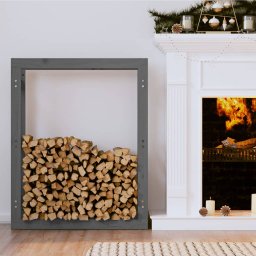Gossi rastel pentru lemne de foc, gri, 80x25x100 cm, lemn masiv pin
