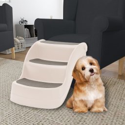 Gossi scari pliabile pentru caini in 3 trepte crem 50x38x38cm plastic