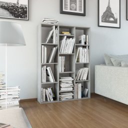 Gossi separator/biblioteca, gri beton, 100x24x140 cm, lemn prelucrat