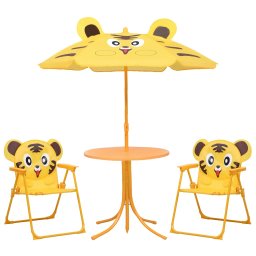 Gossi set bistro de gradina pentru copii, cu umbrela, 3 piese, galben