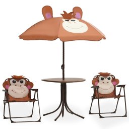 Gossi set bistro de gradina pentru copii, cu umbrela, 3 piese, maro