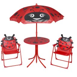 Gossi set bistro pentru copii de gradina, cu umbrela, 3 piese, rosu