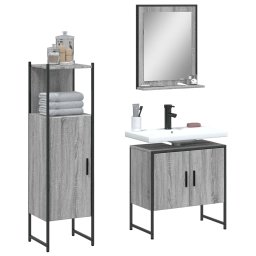 Gossi set dulapuri de baie, 3 piese, gri sonoma, lemn prelucrat