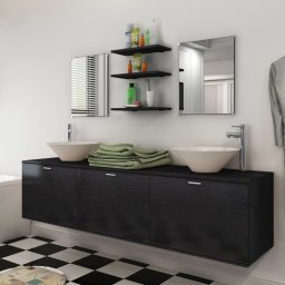 Gossi set mobilier baie 10 piese, chiuvete si robinete incluse, negru