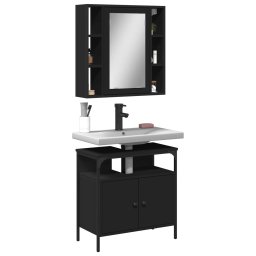 Gossi set mobilier de baie, 2 piese, negru, lemn compozit